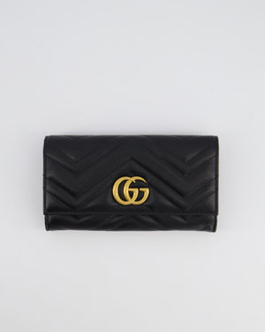 Gucci Black GG Marmont Lambskin Wallet with Gold Hardware