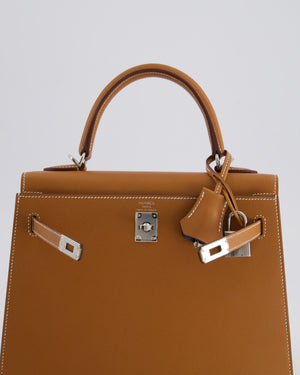 *RARE* Hermès Verso Kelly Sellier 25cm Bag in Gold Madame Leather, Bleu Petrole Interior with Palladium Hardware