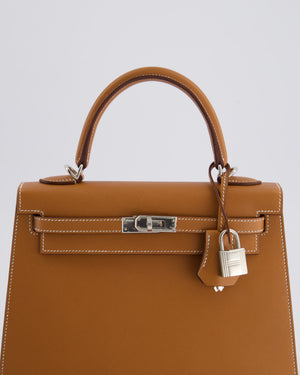 *RARE* Hermès Verso Kelly Sellier 25cm Bag in Gold Madame Leather, Bleu Petrole Interior with Palladium Hardware