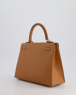 *RARE* Hermès Verso Kelly Sellier 25cm Bag in Gold Madame Leather, Bleu Petrole Interior with Palladium Hardware