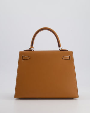 *RARE* Hermès Verso Kelly Sellier 25cm Bag in Gold Madame Leather, Bleu Petrole Interior with Palladium Hardware