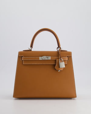 *RARE* Hermès Verso Kelly Sellier 25cm Bag in Gold Madame Leather, Bleu Petrole Interior with Palladium Hardware