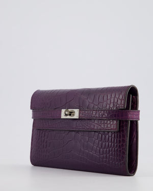 *RARE* Hermès Kelly Wallet in Amethyst Matte Alligator Leather with Palladium Hardware