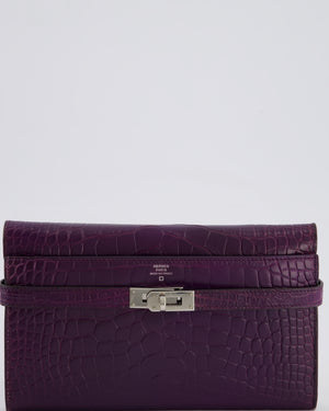 *RARE* Hermès Kelly Wallet in Amethyst Matte Alligator Leather with Palladium Hardware