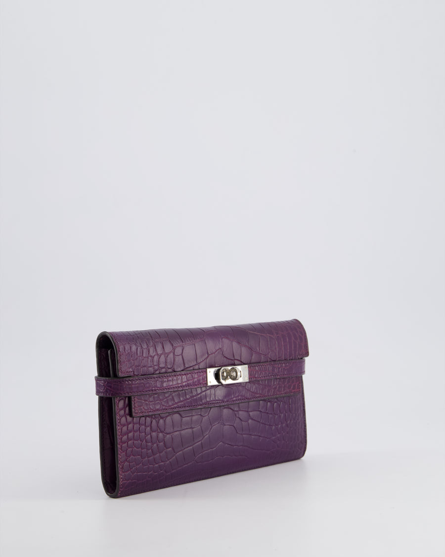 *RARE* Hermès Kelly Wallet in Amethyst Matte Alligator Leather with Palladium Hardware