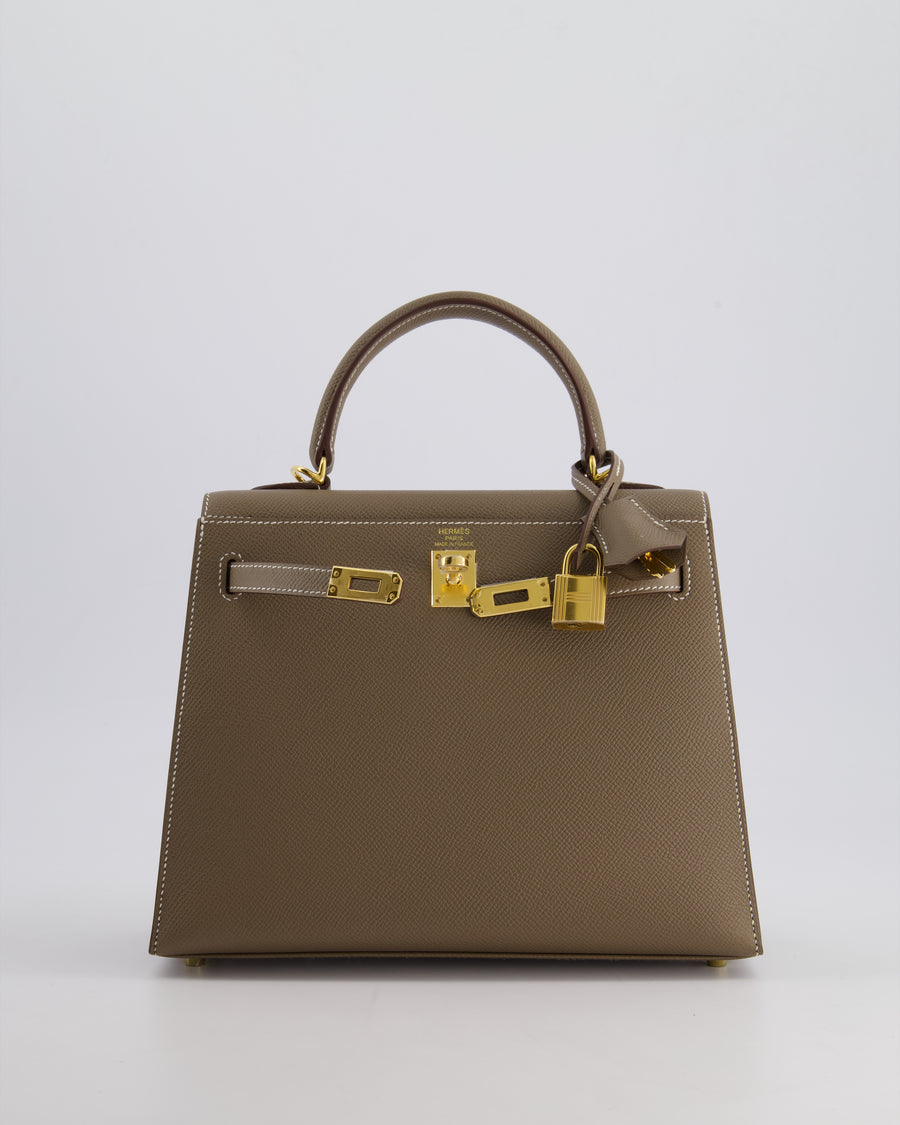 *HOLY GRAIL* Hermès Kelly 25cm Sellier Bag in Etoupe Epsom Leather and Gold Hardware