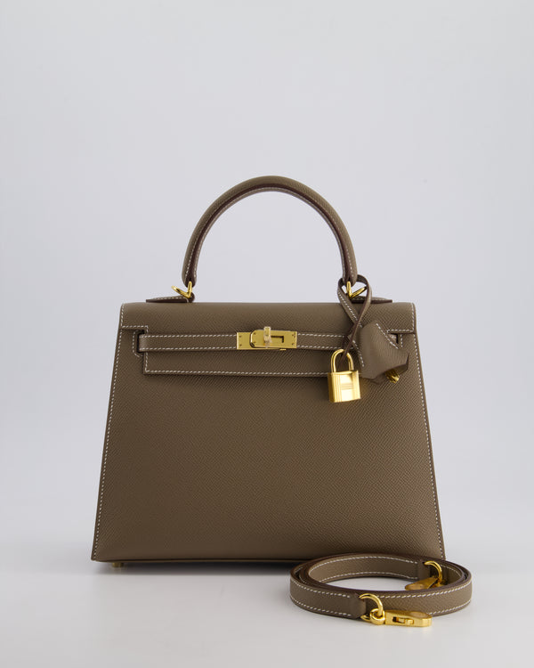 *HOLY GRAIL* Hermès Kelly 25cm Sellier Bag in Etoupe Epsom Leather and Gold Hardware