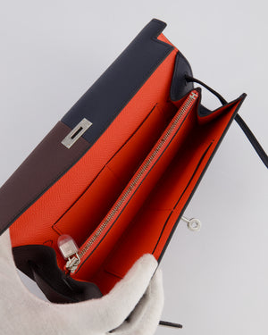 *RARE* Hermès Kelly To Go Bag in Rouge Casaque, Bleu Indigo Epsom Leather and Orange Poppy Interior with Palladium Hardware