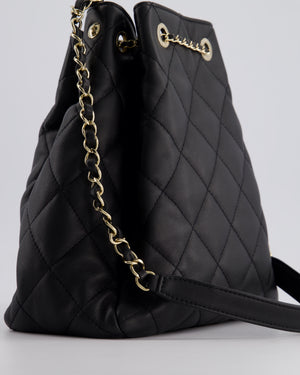 Chanel Black Quilted Bucket Bag in Lambskin Leather with Champagne Gold Hardware