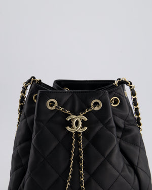 Chanel Black Quilted Bucket Bag in Lambskin Leather with Champagne Gold Hardware