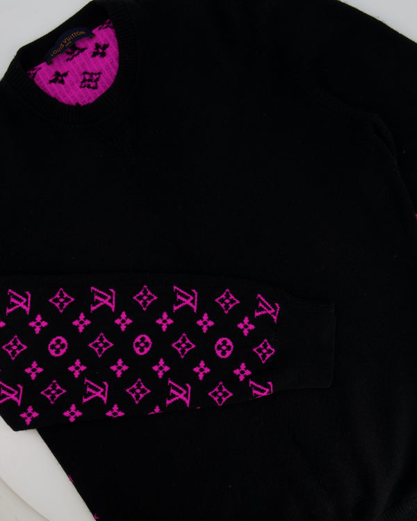 Louis Vuitton Menswear Black Cashmere Jumper with Pink Logo Monogram Size XXL (UK 44)