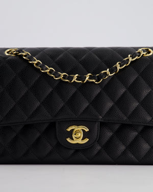 Chanel Black Medium Classic Double Flap Bag in Caviar Leather with Gold Hardware