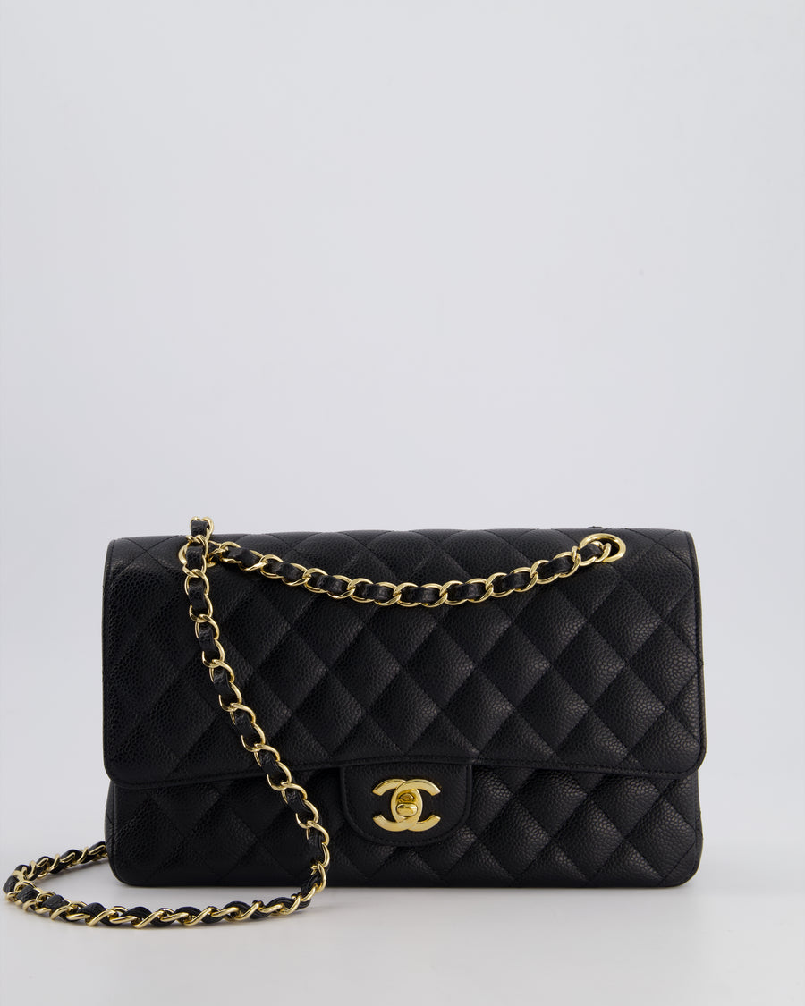 Chanel Black Medium Classic Double Flap Bag in Caviar Leather with Gold Hardware