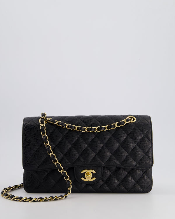 Chanel Black Medium Classic Double Flap Bag in Caviar Leather with Gold Hardware