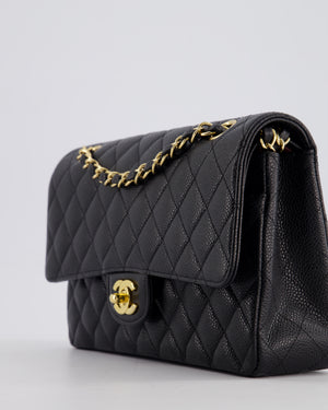 Chanel Black Medium Classic Double Flap Bag in Caviar Leather with Gold Hardware