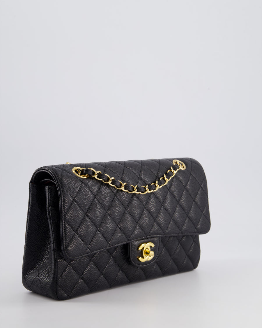 Chanel Black Medium Classic Double Flap Bag in Caviar Leather with Gold Hardware