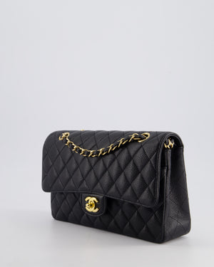 Chanel Black Medium Classic Double Flap Bag in Caviar Leather with Gold Hardware