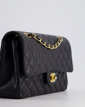 Chanel Black Medium Classic Double Flap Bag in Caviar Leather with Gold Hardware