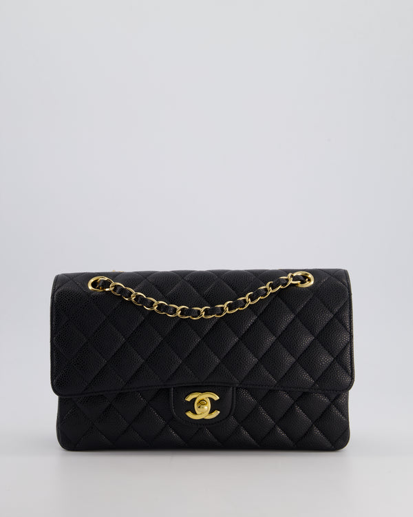 Chanel Black Medium Classic Double Flap Bag in Caviar Leather with Gold Hardware