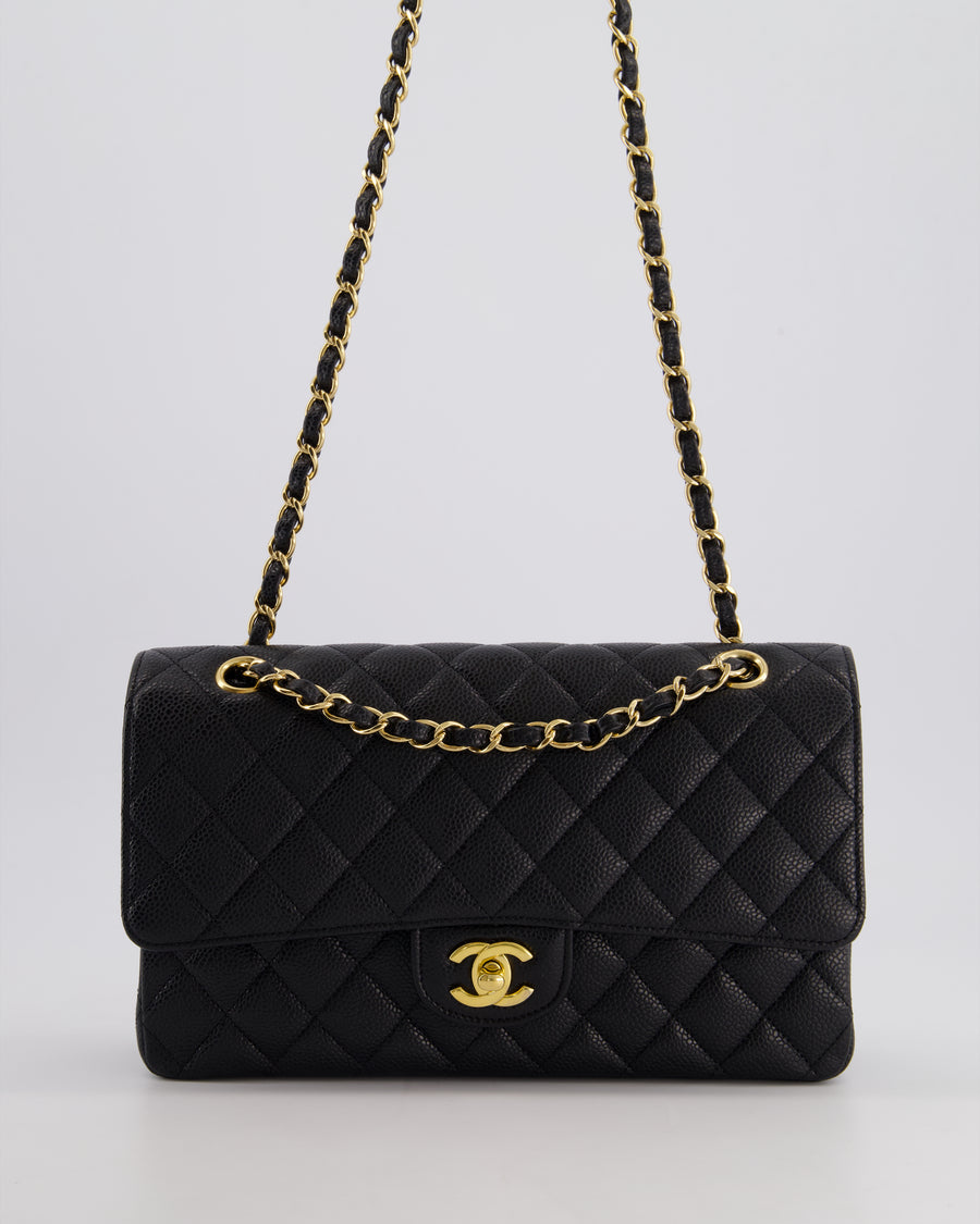 Chanel Black Medium Classic Double Flap Bag in Caviar Leather with Gold Hardware