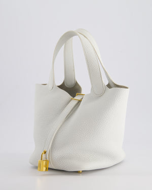 *RARE* Hermes Picotin 18cm Lock Bag in Blanc Clemence Leather with Gold Hardware