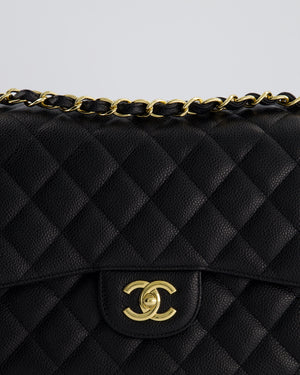 *AMAZING CONDITION* Chanel Black Jumbo Classic Double Flap Bag in Caviar Leather with Gold Hardware