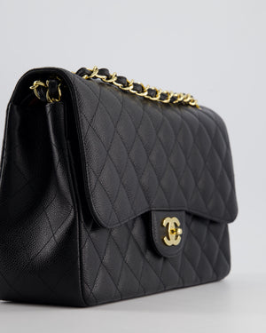 *AMAZING CONDITION* Chanel Black Jumbo Classic Double Flap Bag in Caviar Leather with Gold Hardware