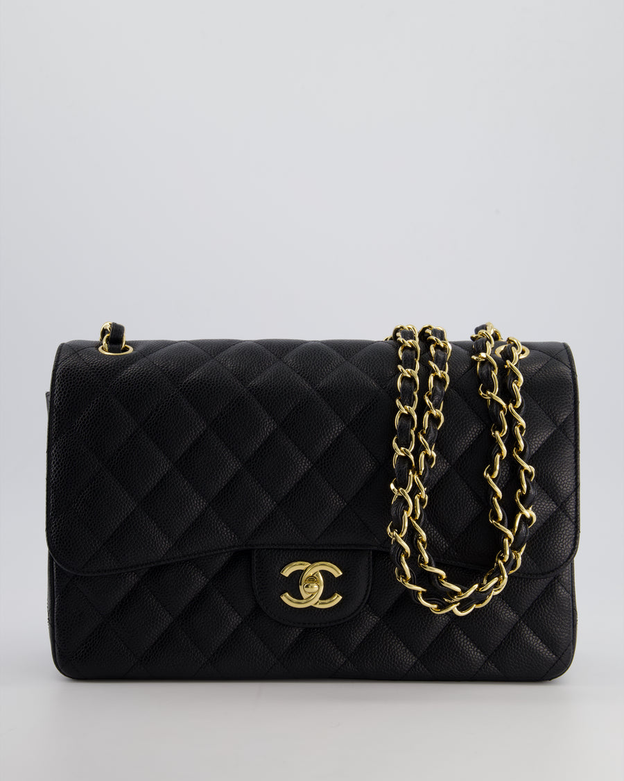 *AMAZING CONDITION* Chanel Black Jumbo Classic Double Flap Bag in Caviar Leather with Gold Hardware