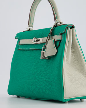 *SUPER RARE* Hermès HSS Kelly Retourne Bi-Colour 25cm Bag in Vert Vertigo & Gris Perle Togo Leather with Palladium Hardware & Contrast Stitching