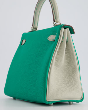 *SUPER RARE* Hermès HSS Kelly Retourne Bi-Colour 25cm Bag in Vert Vertigo & Gris Perle Togo Leather with Palladium Hardware & Contrast Stitching