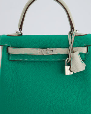 *SUPER RARE* Hermès HSS Kelly Retourne Bi-Colour 25cm Bag in Vert Vertigo & Gris Perle Togo Leather with Palladium Hardware & Contrast Stitching