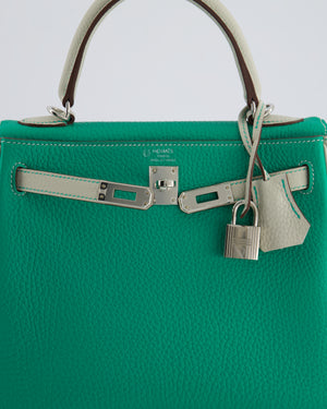 *SUPER RARE* Hermès HSS Kelly Retourne Bi-Colour 25cm Bag in Vert Vertigo & Gris Perle Togo Leather with Palladium Hardware & Contrast Stitching