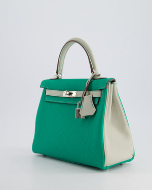 *SUPER RARE* Hermès HSS Kelly Retourne Bi-Colour 25cm Bag in Vert Vertigo & Gris Perle Togo Leather with Palladium Hardware & Contrast Stitching