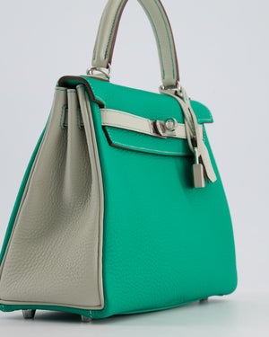 *SUPER RARE* Hermès HSS Kelly Retourne Bi-Colour 25cm Bag in Vert Vertigo & Gris Perle Togo Leather with Palladium Hardware & Contrast Stitching