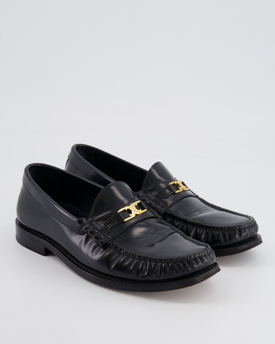 Céline Black Leather Loafers with Gold Triomphe Logo Detail Size EU 36 RRP £790