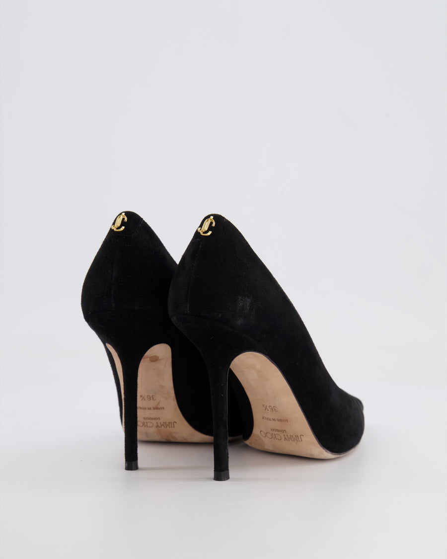 Jimmy Choo Black Suede Pump With Gold Logo Detail Size EU 36.5 RRP £650