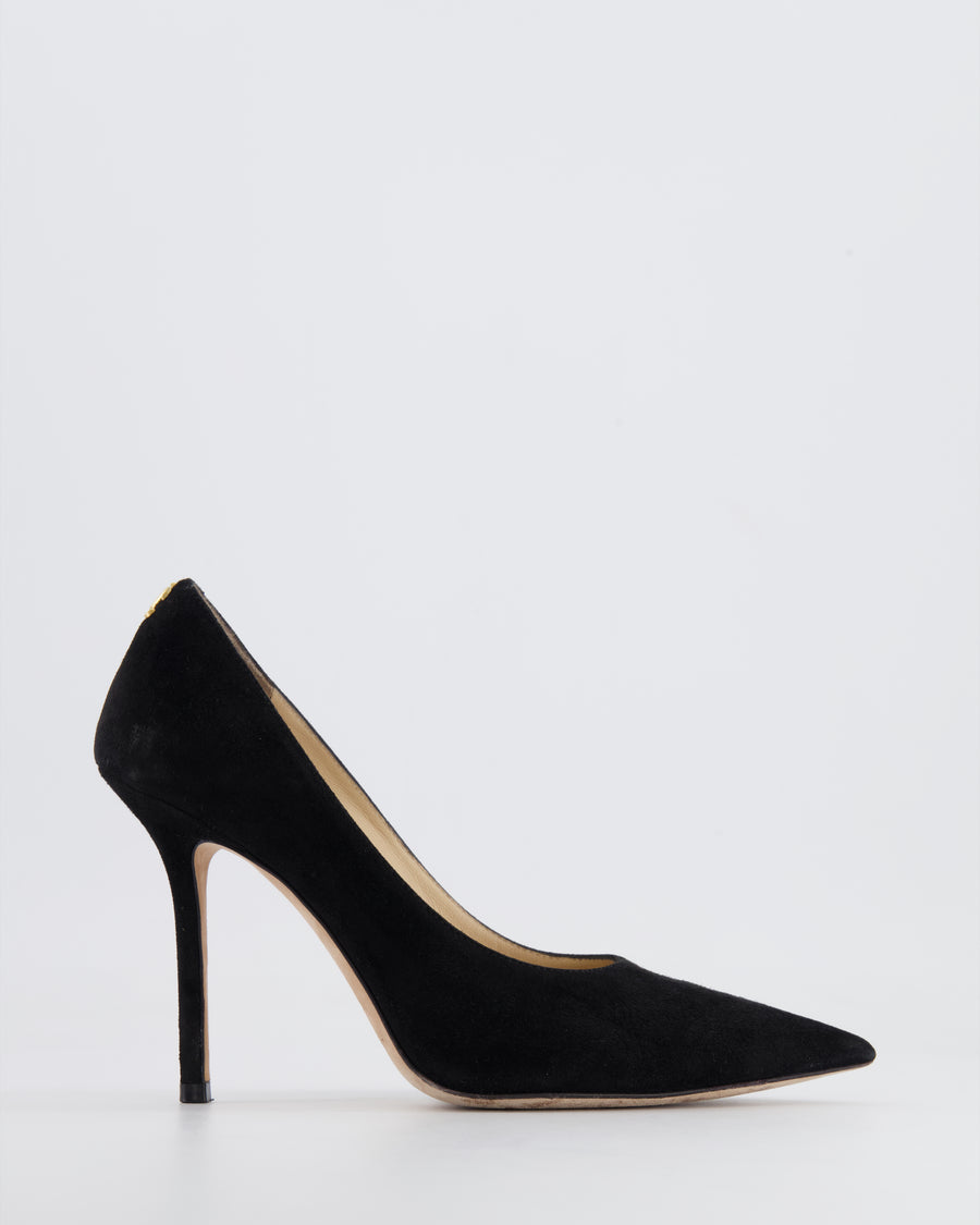 Jimmy Choo Black Suede Pump With Gold Logo Detail Size EU 36.5 RRP £650