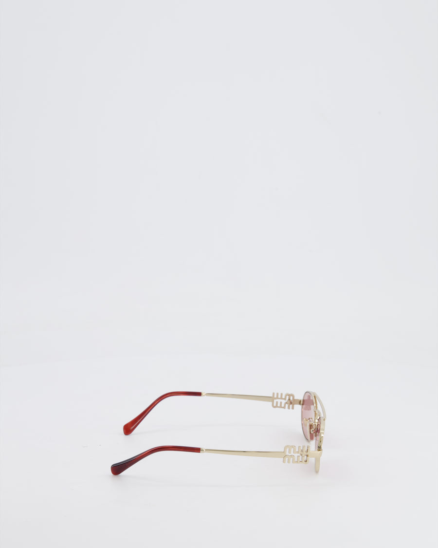 Miu Miu Acetate Sunglasses with Pink Frame and Champagne Gold Details