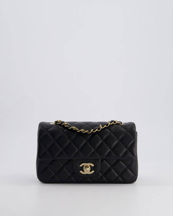 *RARE* Chanel Black Mini Rectangular Single Flap Bag in Lambskin Leather with Champagne Gold Hardware