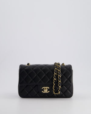 *RARE* Chanel Black Mini Rectangular Single Flap Bag in Lambskin Leather with Champagne Gold Hardware