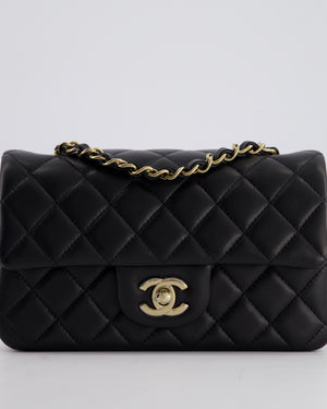 *RARE* Chanel Black Mini Rectangular Single Flap Bag in Lambskin Leather with Champagne Gold Hardware