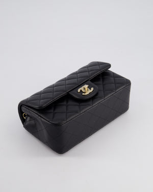 *RARE* Chanel Black Mini Rectangular Single Flap Bag in Lambskin Leather with Champagne Gold Hardware