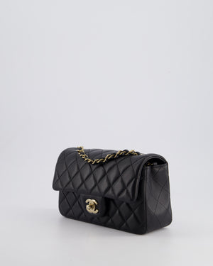 *RARE* Chanel Black Mini Rectangular Single Flap Bag in Lambskin Leather with Champagne Gold Hardware