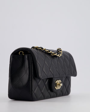 *RARE* Chanel Black Mini Rectangular Single Flap Bag in Lambskin Leather with Champagne Gold Hardware