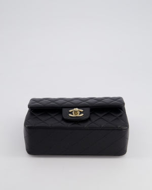 *RARE* Chanel Black Mini Rectangular Single Flap Bag in Lambskin Leather with Champagne Gold Hardware