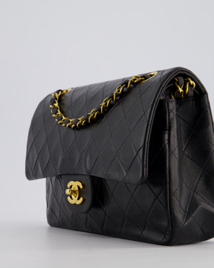 Chanel Vintage Black Medium Classic Double Flap Bag in Lambskin Leather with 24K Gold Hardware