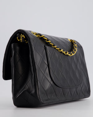 Chanel Vintage Black Medium Classic Double Flap Bag in Lambskin Leather with 24K Gold Hardware