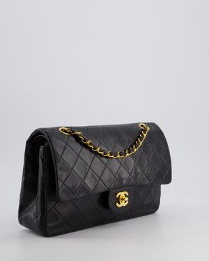 Chanel Vintage Black Medium Classic Double Flap Bag in Lambskin Leather with 24K Gold Hardware