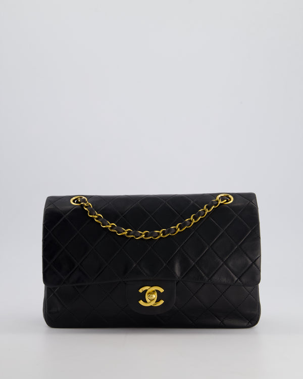 Chanel Vintage Black Medium Classic Double Flap Bag in Lambskin Leather with 24K Gold Hardware