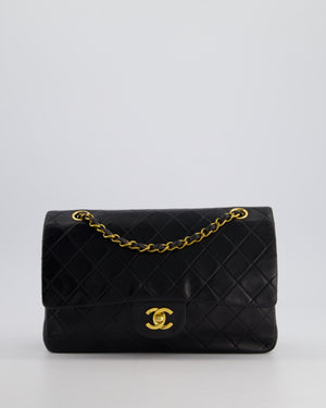 Chanel Vintage Black Medium Classic Double Flap Bag in Lambskin Leather with 24K Gold Hardware